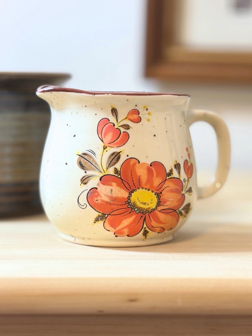 Vintage 1970s Valencia Poppy Made in Japan Floral Ironstone Creamer Pitcher